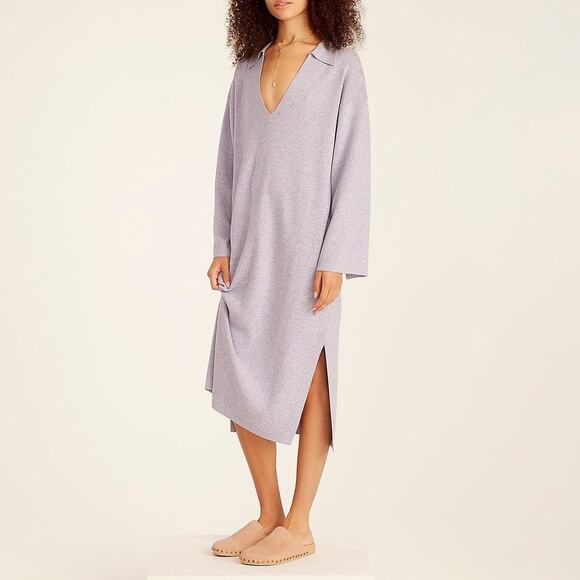 J Crew Collared Caftan Sweater Dress Size S NWT Heather Violet Merino Wool Blend - Picture 1 of 11